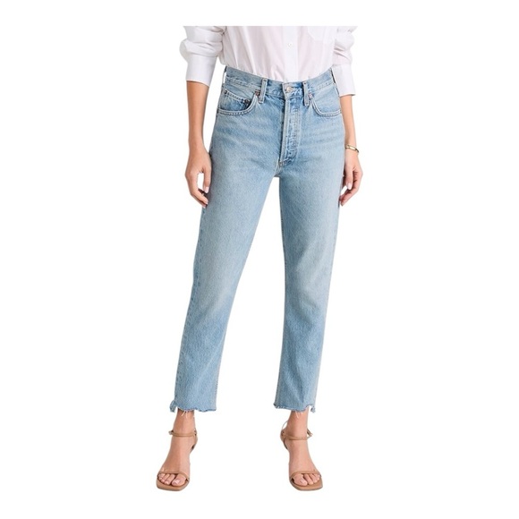 Agolde Riley High Rise Straight Leg Crop Jeans in Renewal Blue Size 32 - Picture 1 of 8